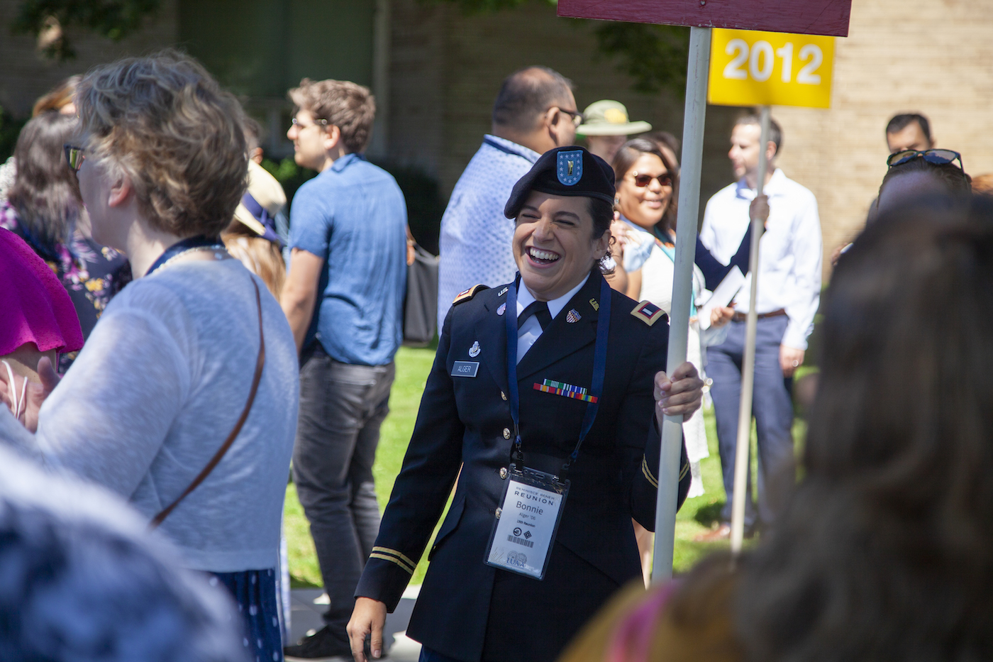 Bonnie Alger '06 is in uniform as she takes part in the Parade of Classes during Reunion weekend last June.