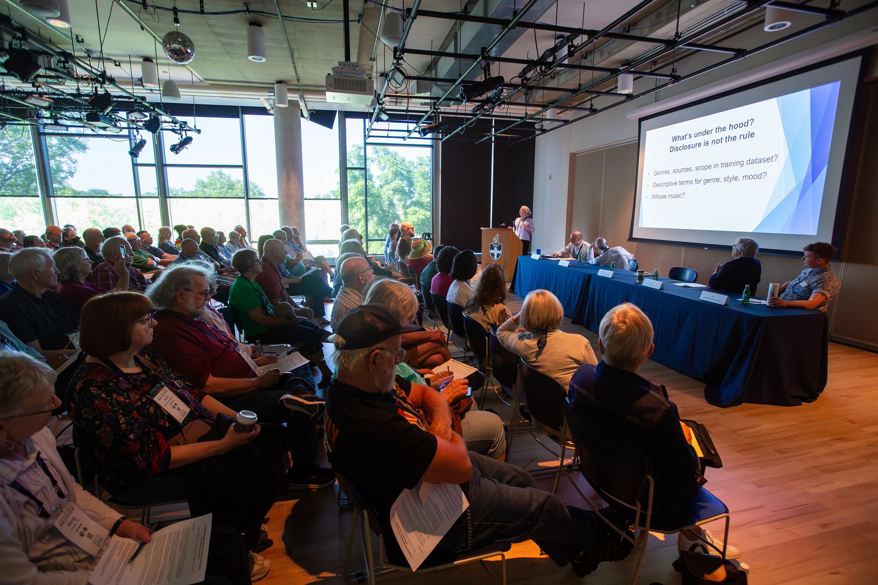 Panelists present a session on artificial intelligence in Warch Campus Center.
