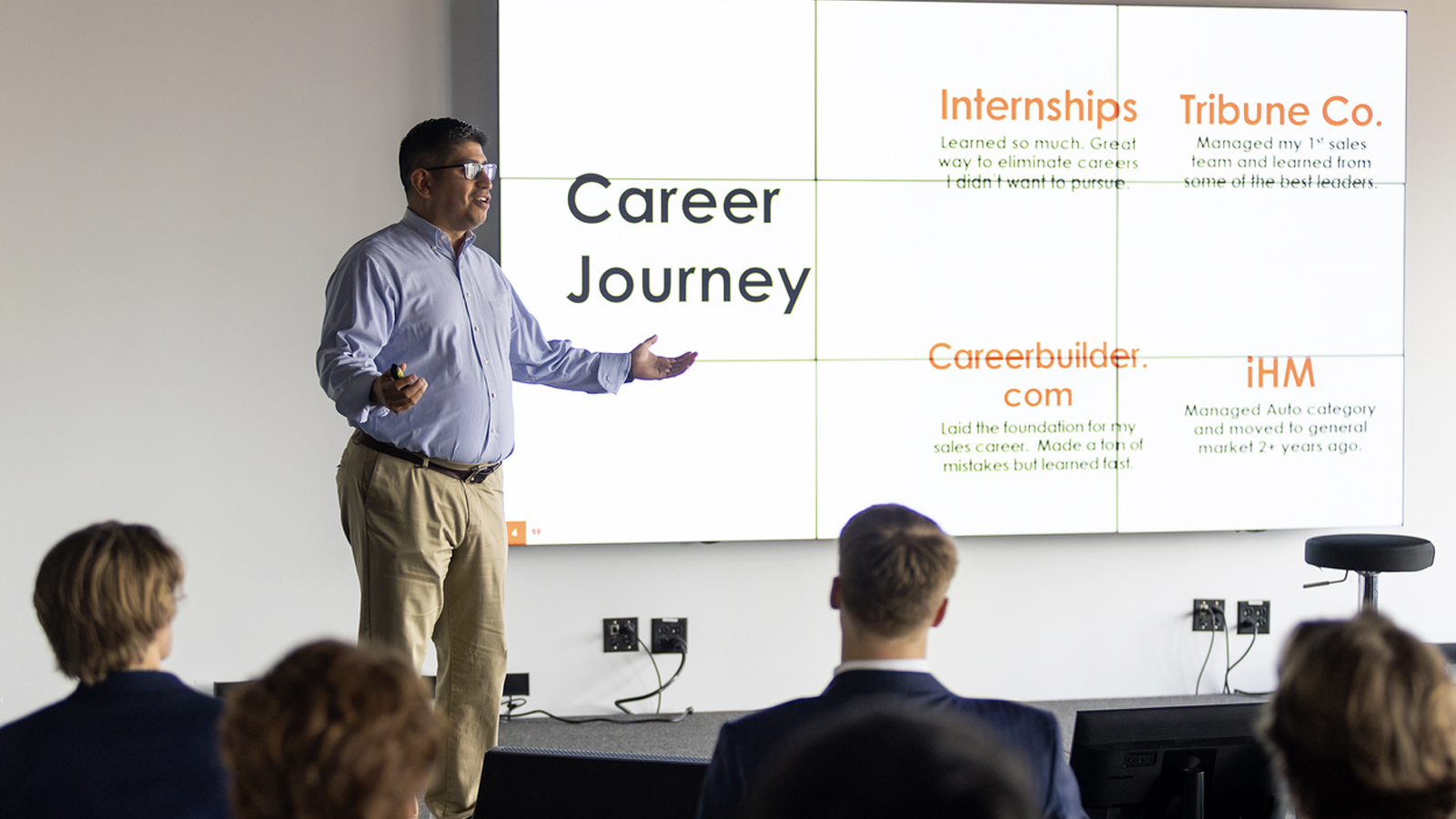 Presentation by alumni member at iHeart radio during Chicago Career Trek
