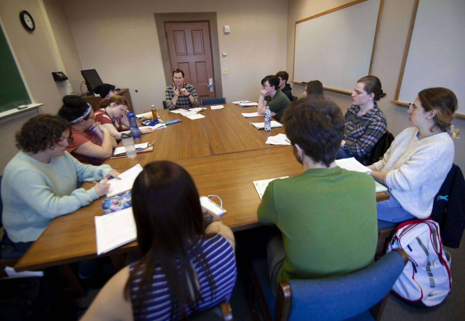 David McGlynn, professor of English, teaches an Advanced Creative Writing: Fiction class during Winter Term. (Photos by Danny Damiani)