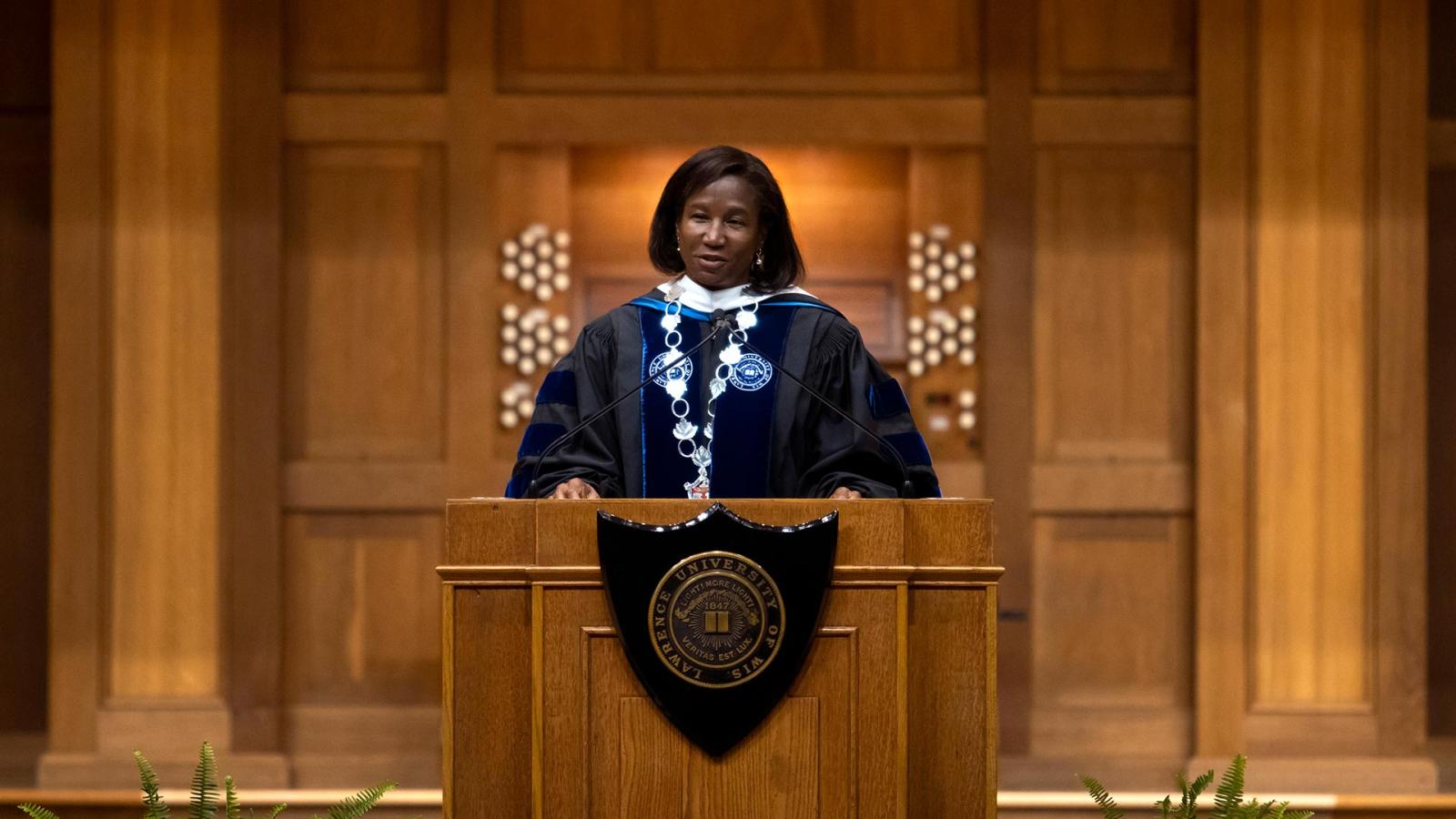 Lawrence University President Laurie Carter gives her first Matriculation Convocation in Memorial Chapel