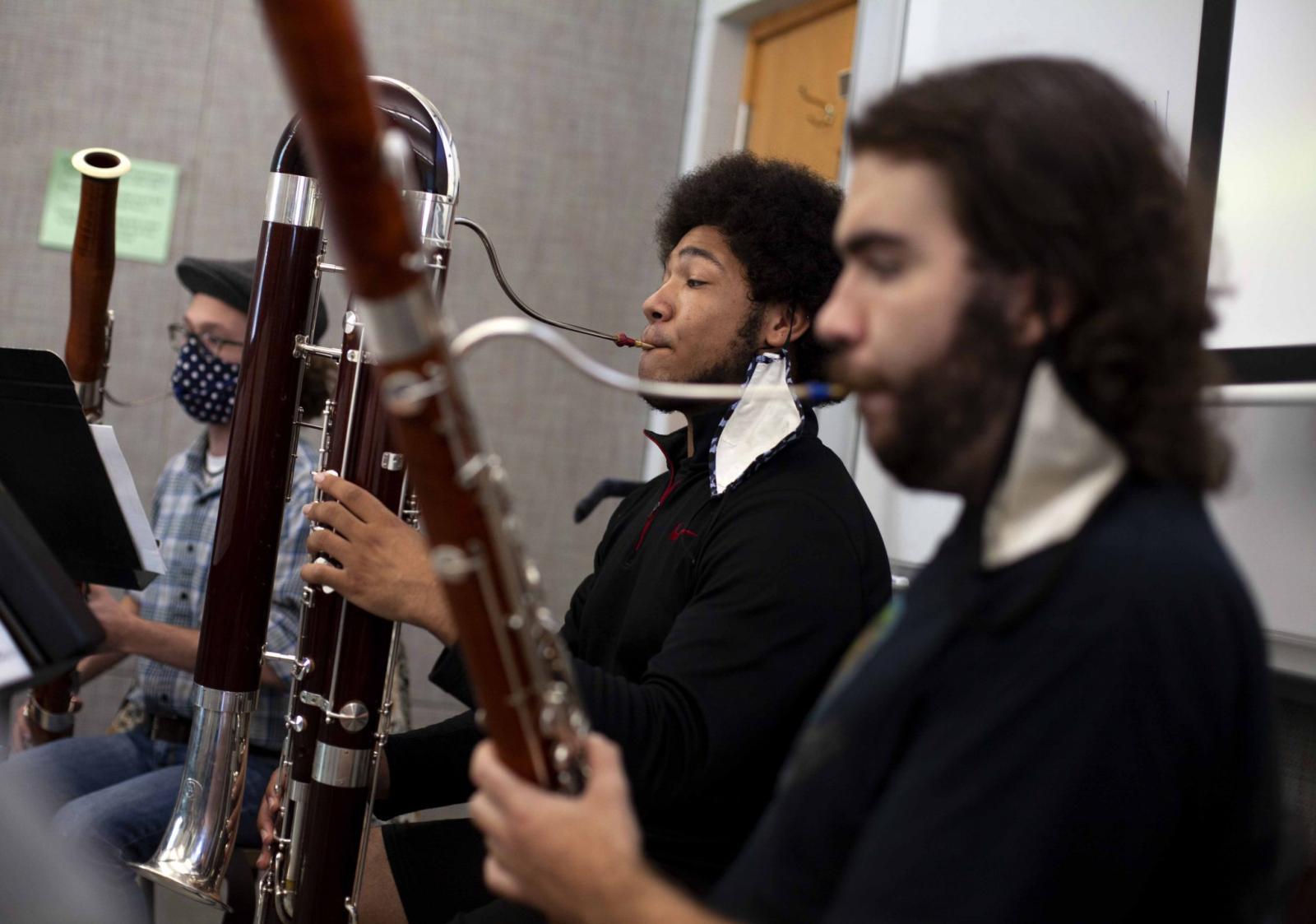 Students during Viking Bassoon Ensemble rehearsals.