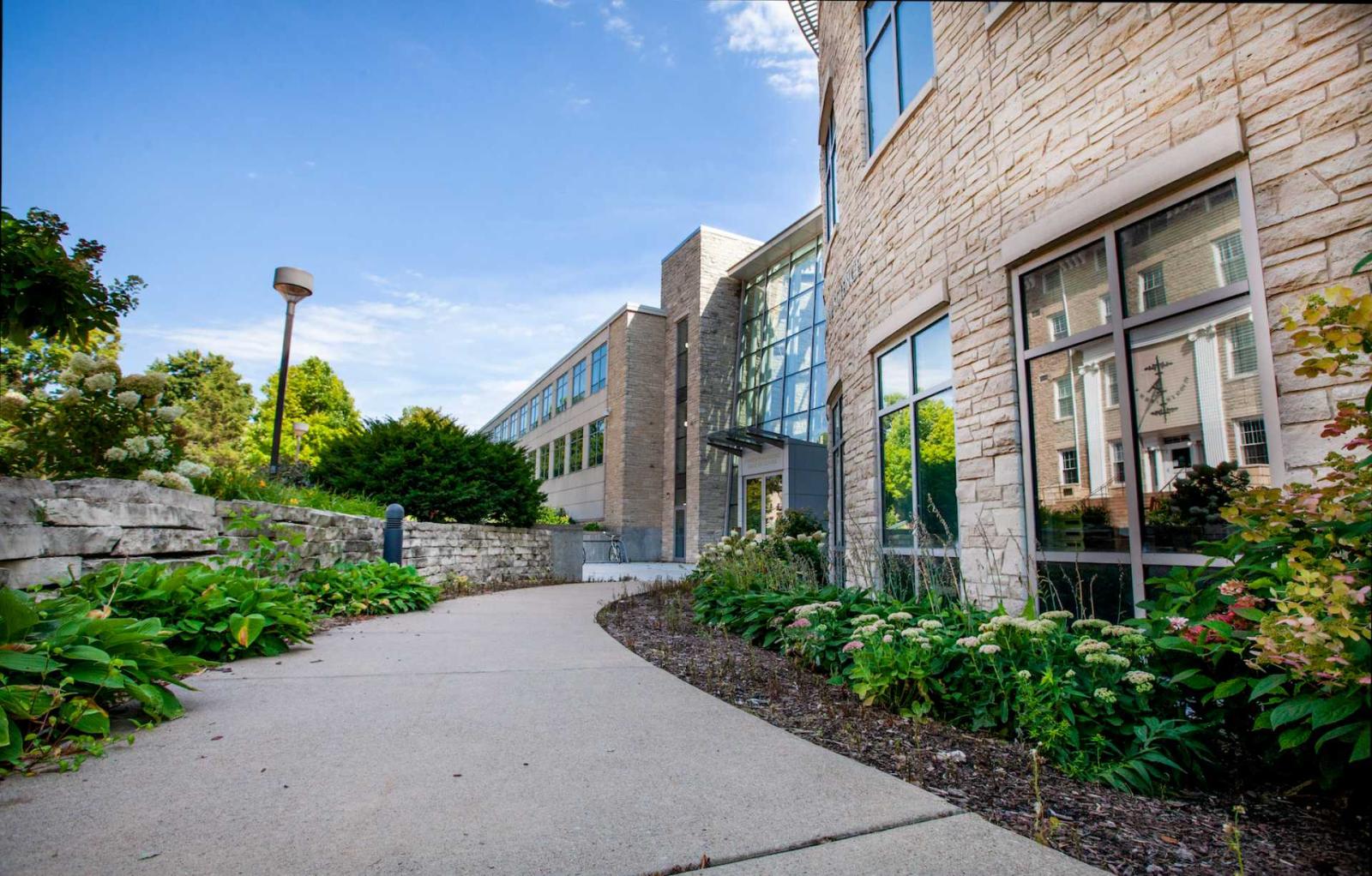 Campus walkway near campus building.
