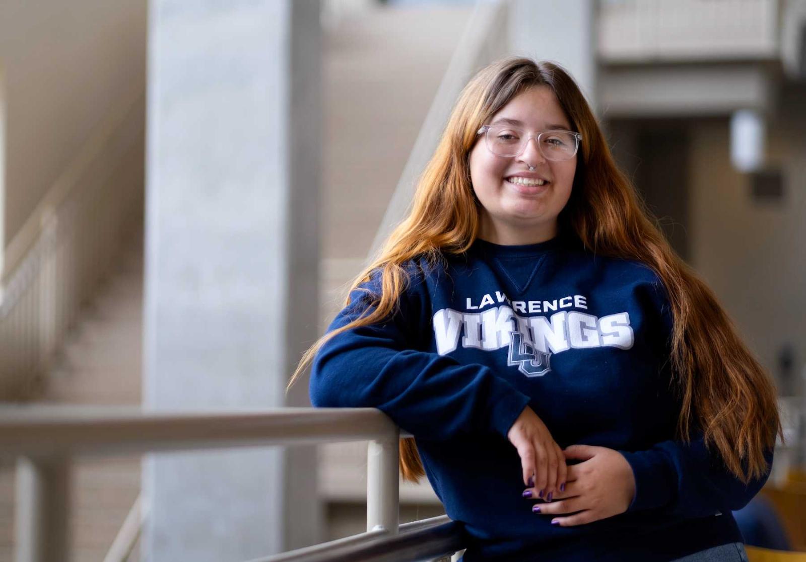 Eliza Peetz poses for a portrait on the Lawrence campus.