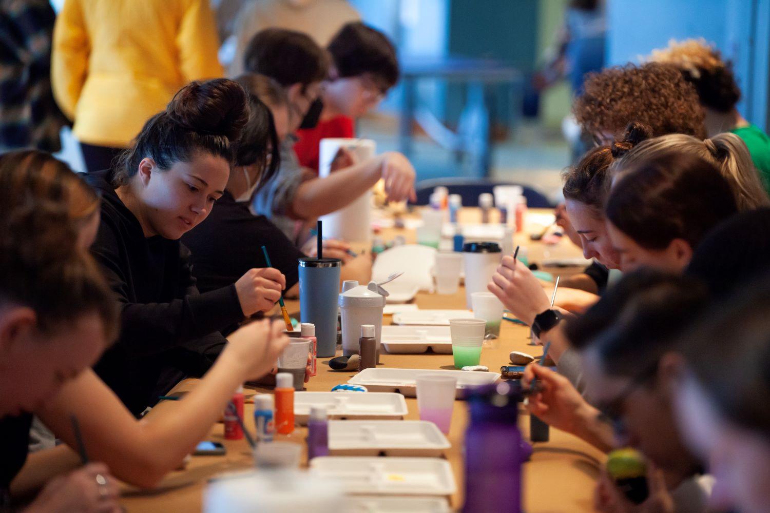 Lawrence students paint rocks as part of a community service activity in Warch Campus Center on MLK Day. (Photos by Danny Damiani)