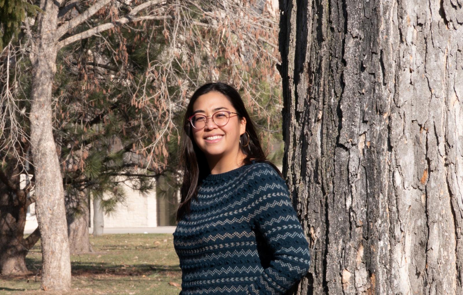 Sarah Gamalinda poses for a photo on Main Hall Green.