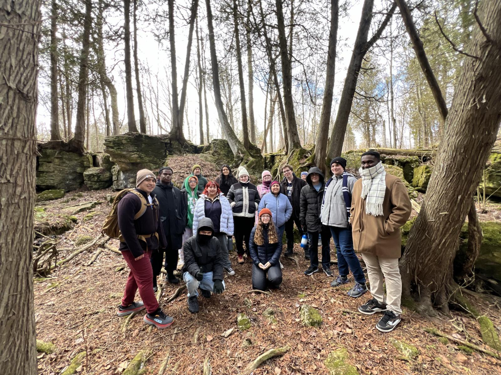 Students in the woods