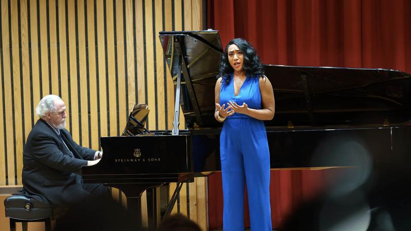 Hannah Jeané Jones ’22 sings for the inaugural cohort of The Denyce Graves Foundations’ Shared Voices program.