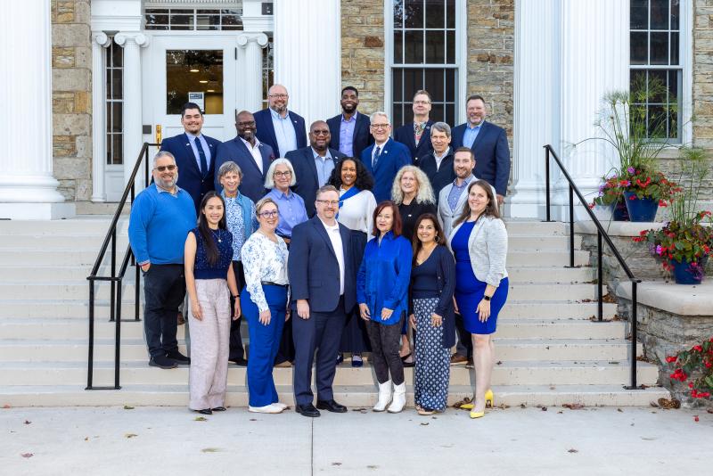 Members of the 2026-27 LUAA board stand on the steps of Main Hall.