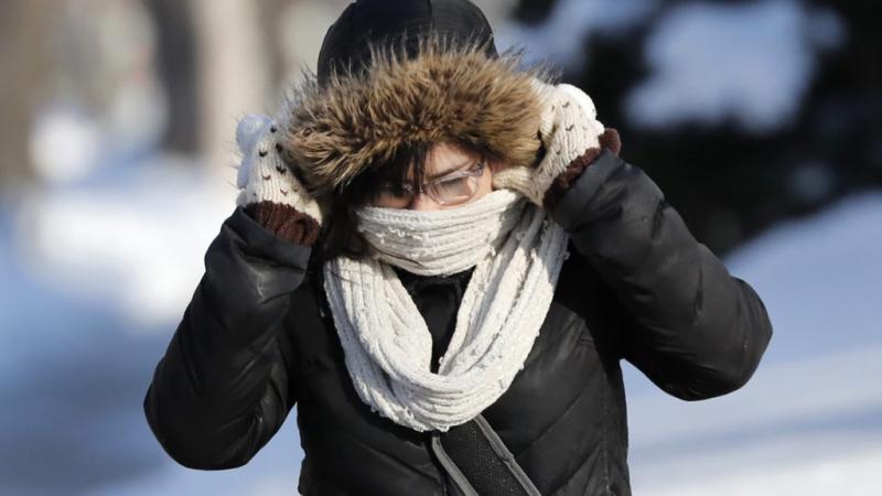 a student at Lawrence University battling freezing temperatures