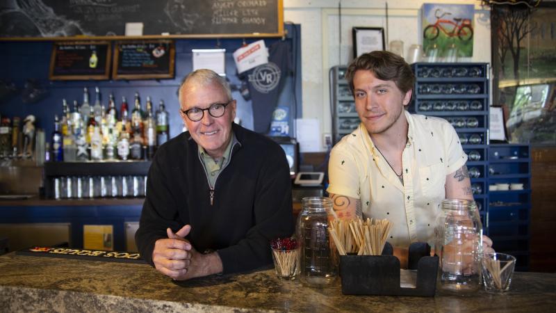 Past meets present: Mark Catron ’69, a student bartender at the Viking Room