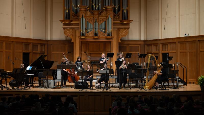 Students in the Jazz and Gender Equity Initiative (JGEI) perform at Memorial Chapel during Fred Sturm Jazz Celebration Weekend. 